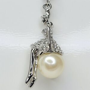 Crystal Ballerina On a Pearl Pendant Necklace